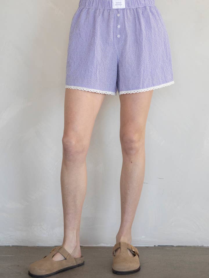 Things Between - Wholesale Shorts - Women's - Lace Gingham Boxer Shorts