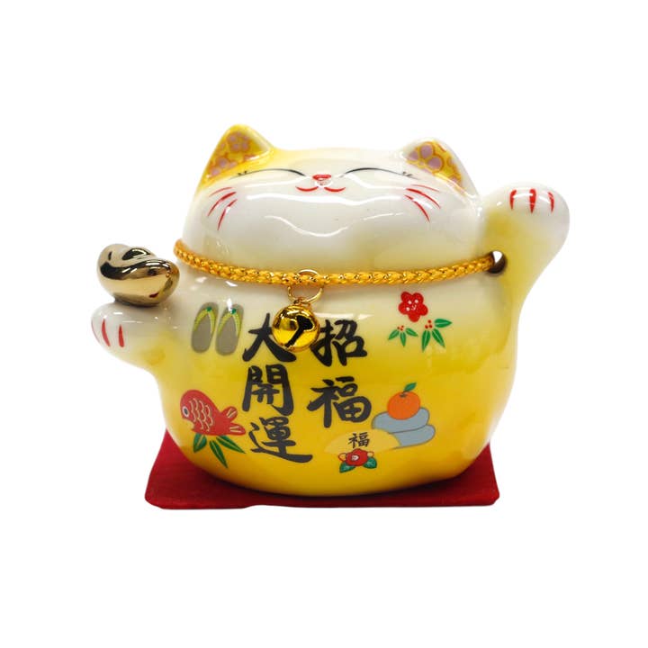 3.5"H Lucky Cat Ceramic Figurine Yellow (12/120) for wholesale by Urban Tokyo