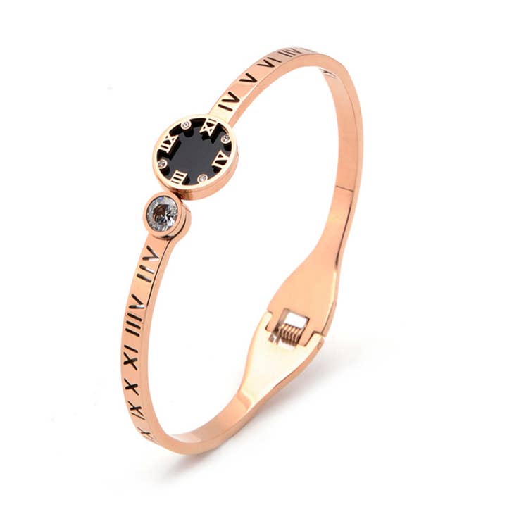 Ole - Wholesale Bangle Bracelet - Roman Numerals Stainless Steel Bracelets B22695