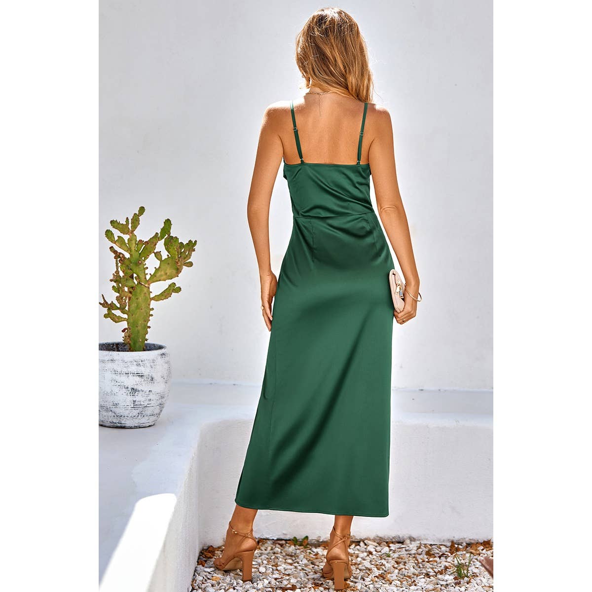 Supreme Fashion - Wholesale Dress - Women's - Spaghetti Strap Cowl Neck Split Midi Slit Dress11