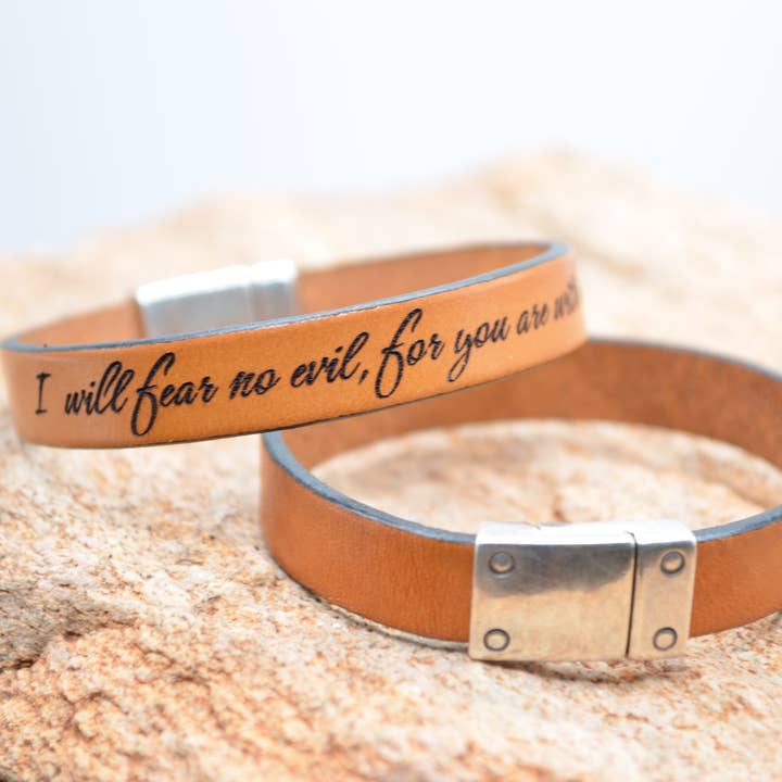 Christian Bracelet Handmade Genuine Leather with Bible Verse for wholesale by Waymaker Leather