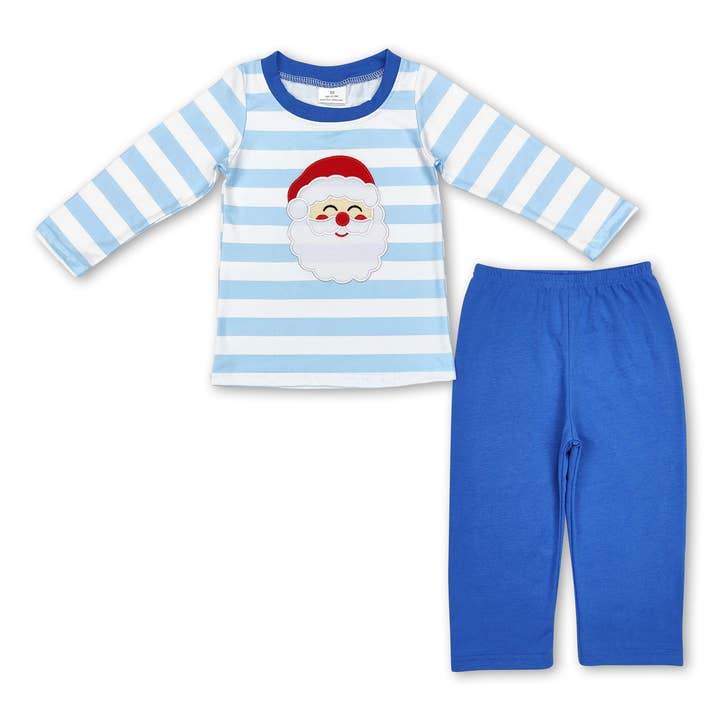 Stripe santa top blue pants boys Christmas clothes for wholesale by Yawoo Garments