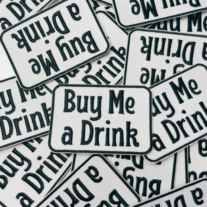 TEELUX - Wholesale Patch - 3" Buy Me a Drink - White & Black - Embroidered Hat Patch