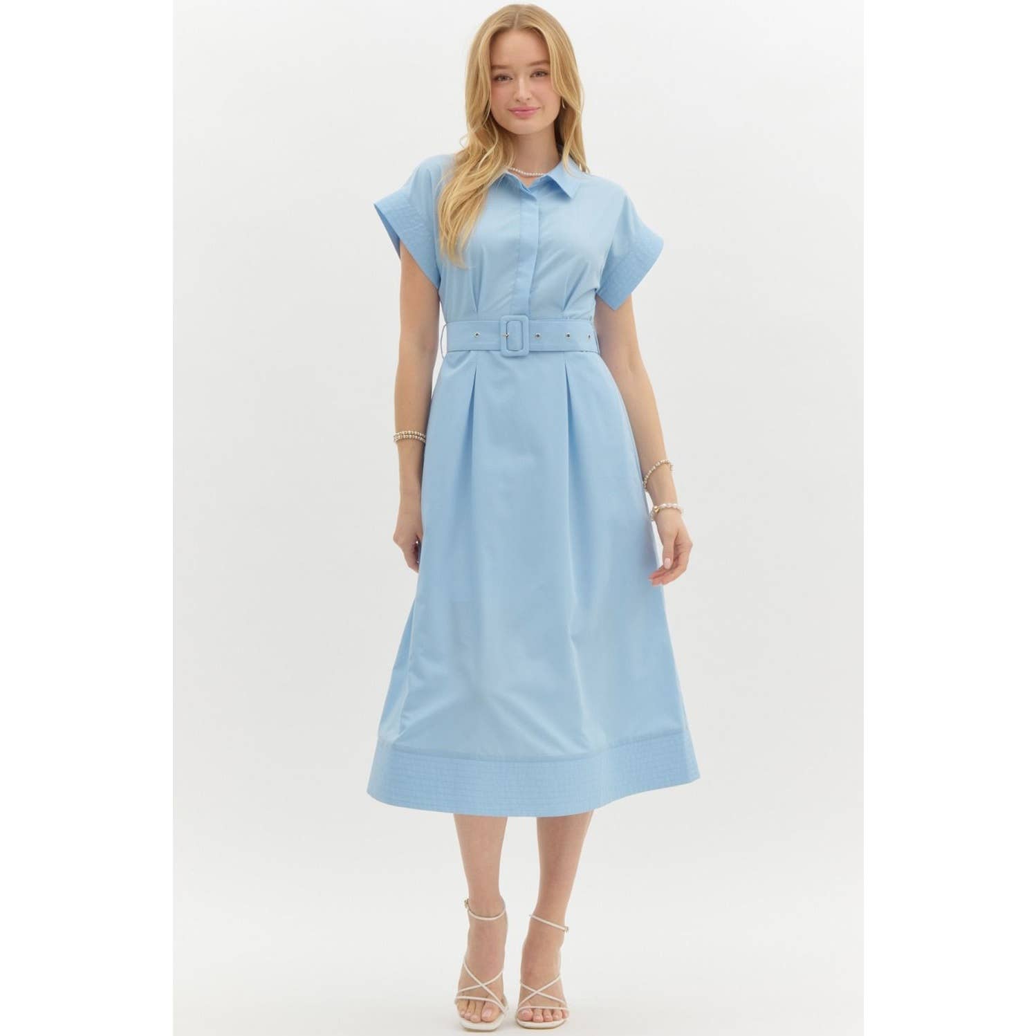 STYLE USA - Venta al por mayor Vestido - Mujer - Vestido midi con mangas cortas tipo ala y detalles de costura sólida15