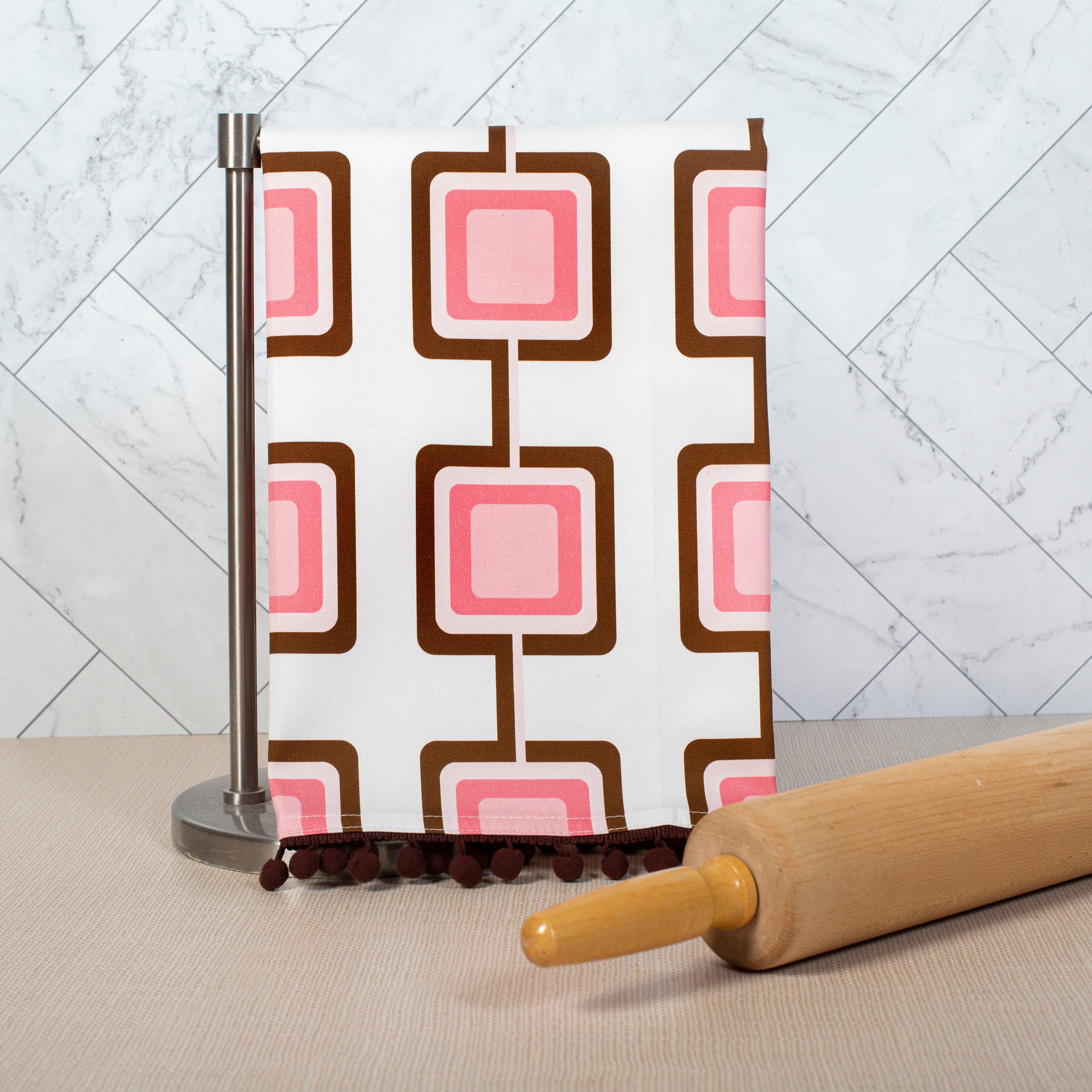 Mod Lounge Paper Company - Wholesale Tea Towel - Retro Square Pink Mid Century Modern Bar Kitchen Tea Towel1