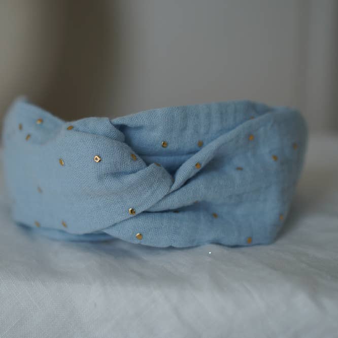 Mila Glacier Blue and Gold Child Headband for wholesale by Bohomane