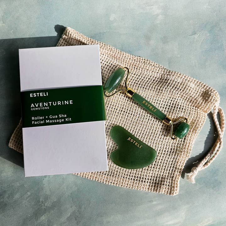 Estelí - Wholesale Gua Sha Tool - Green Aventurine Facial Roller and Gua Sha Set1