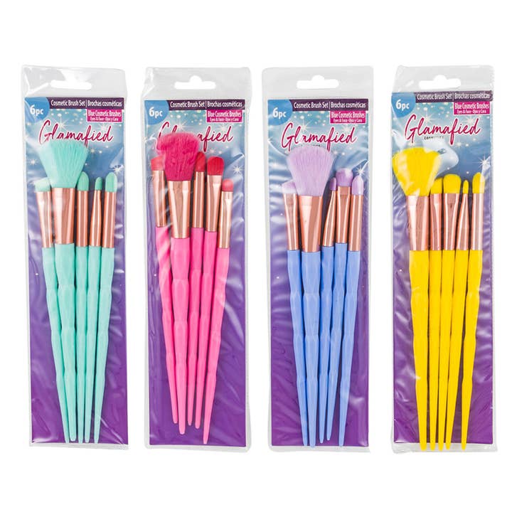 Deluxe Import Trading – wholesale Make-up brush set – COSMETIC BRUSH SET - 6 PIECES ASSORTED COLORS