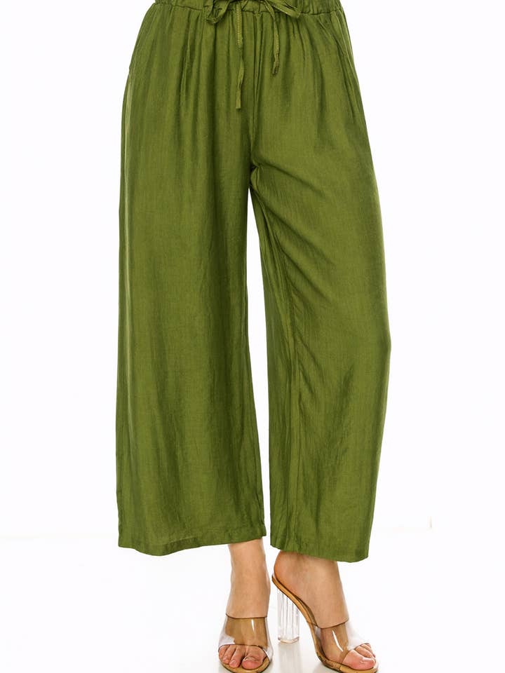 MOA COLLECTION - Wholesale Pants - Women's - Linen Texture Wide Leg Palazzo Pants Casual Style11