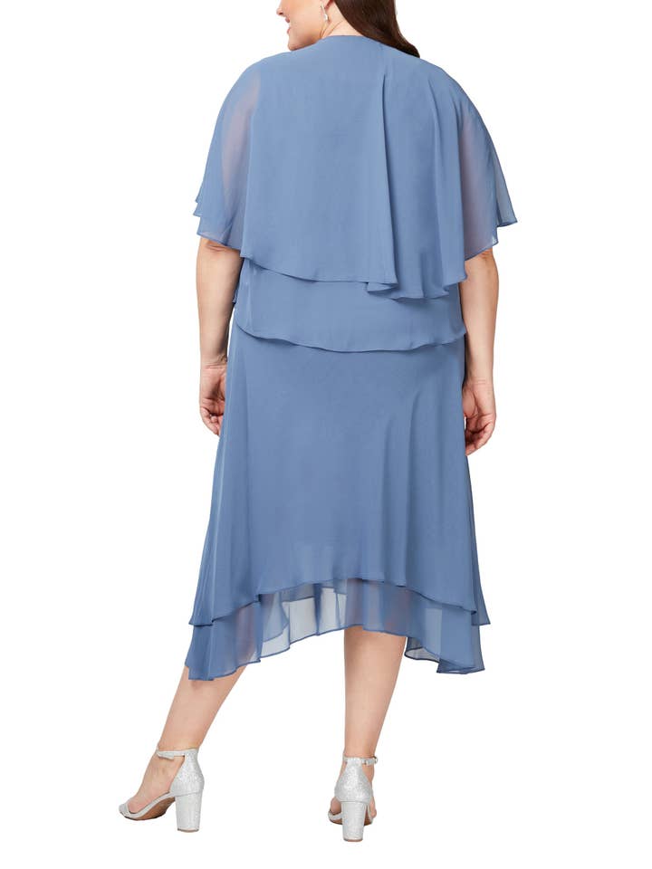 WEDGEWOOD SL Fashion verziertes ärmelloses Kleid mit V-Ausschnitt, stufigem Sharkbite-Saum aus einfarbigem Chiffon und Überwurfjacke. für den Großhandel auf Faire2