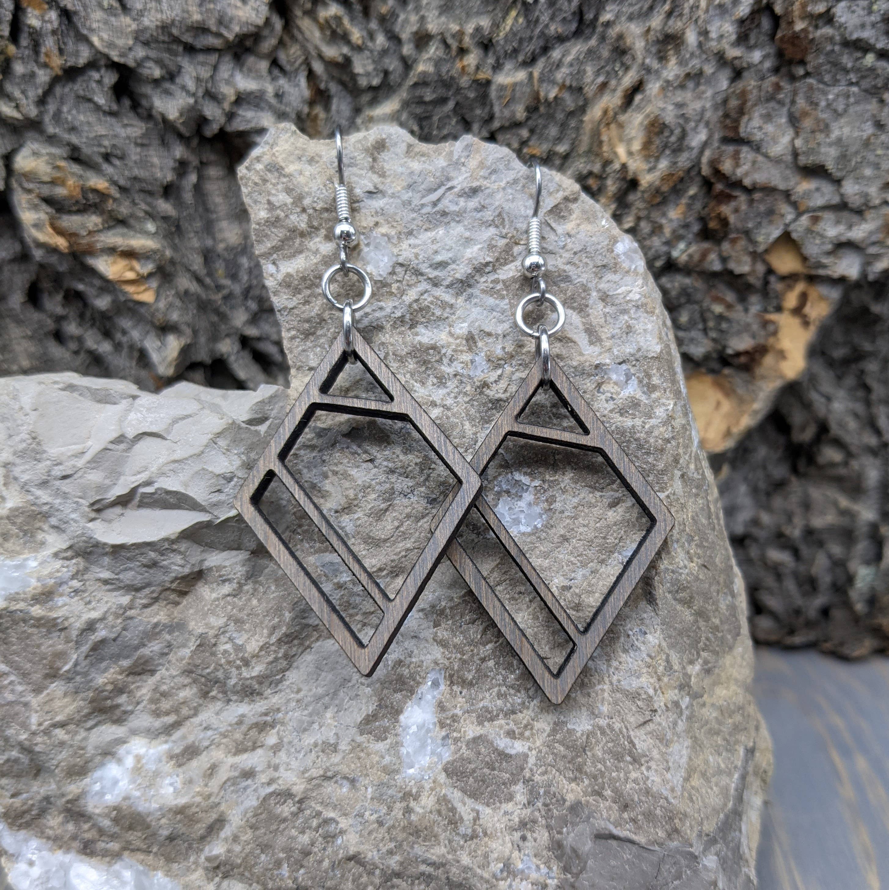 The Forest and Forge - Wholesale Dangle Earrings - Geometric Diamond Wood Earrings2