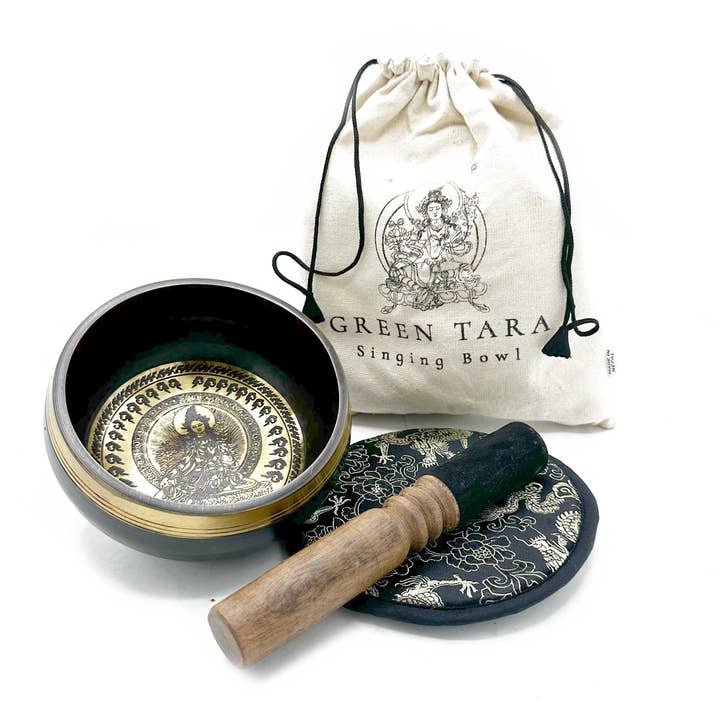 Artisan Singing Bowl Gift Set - Green Tara for wholesale by Ancient Wisdom