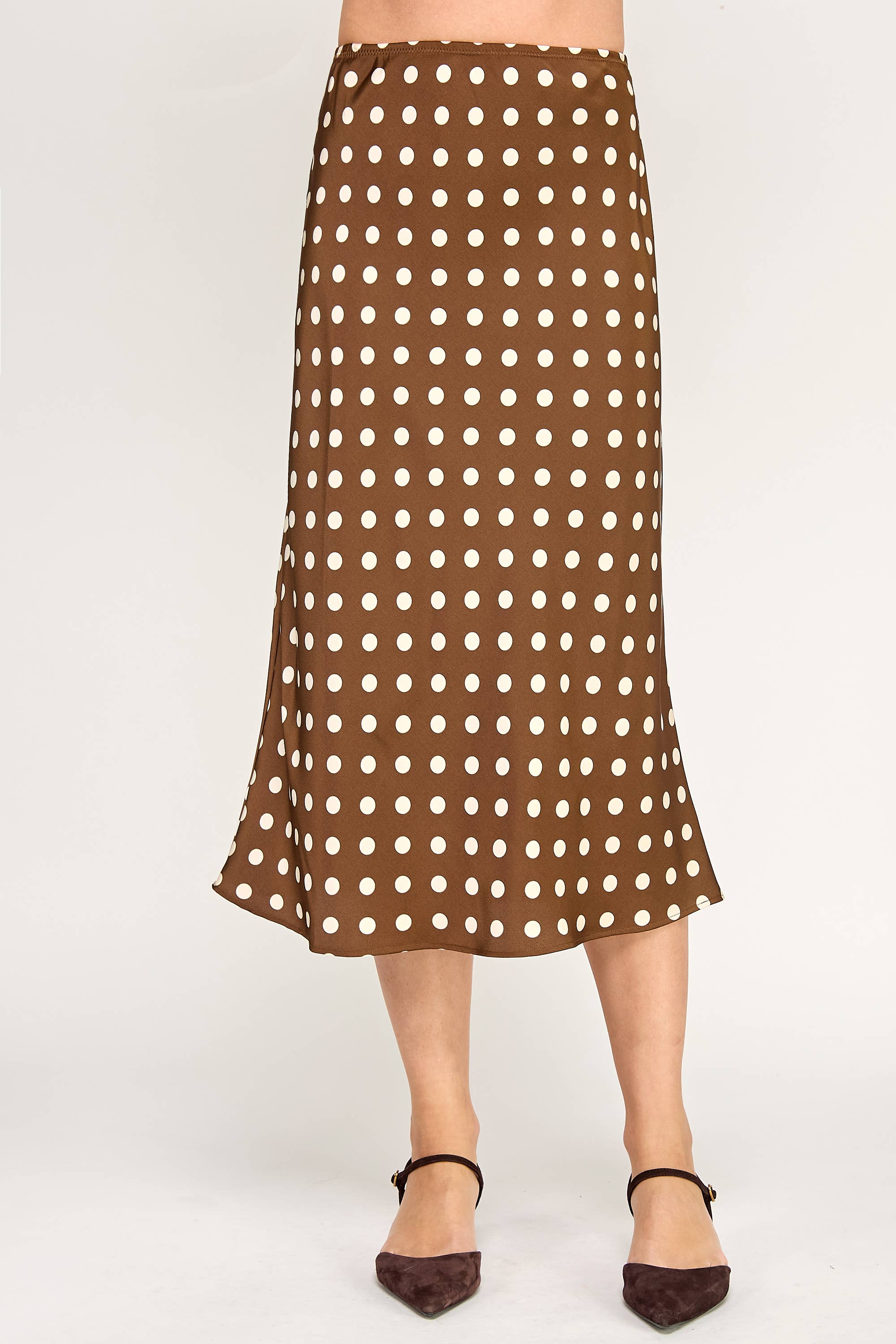 Ellison - Wholesale Skirt - Women's - RS-4238-6 POLKA DOT MIDI SKIRT-COCOA CREAM2