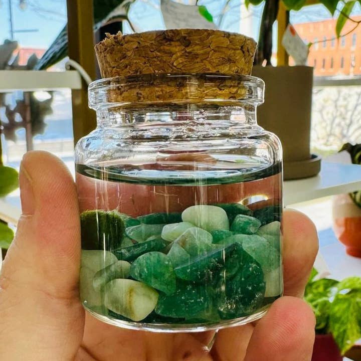 Small Marimo Moss Ball Terrarium with Amazonite Gemstone for wholesale by Moss Amigos | Moss Ball Terrariums
