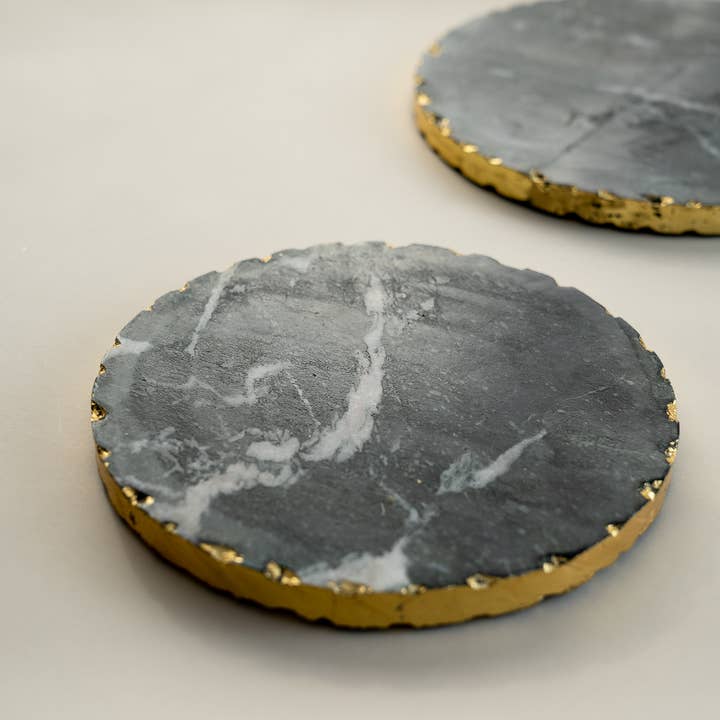 India Handicrafts Inc - Wholesale Trivet - Black Marble Trivet with Gold Edge