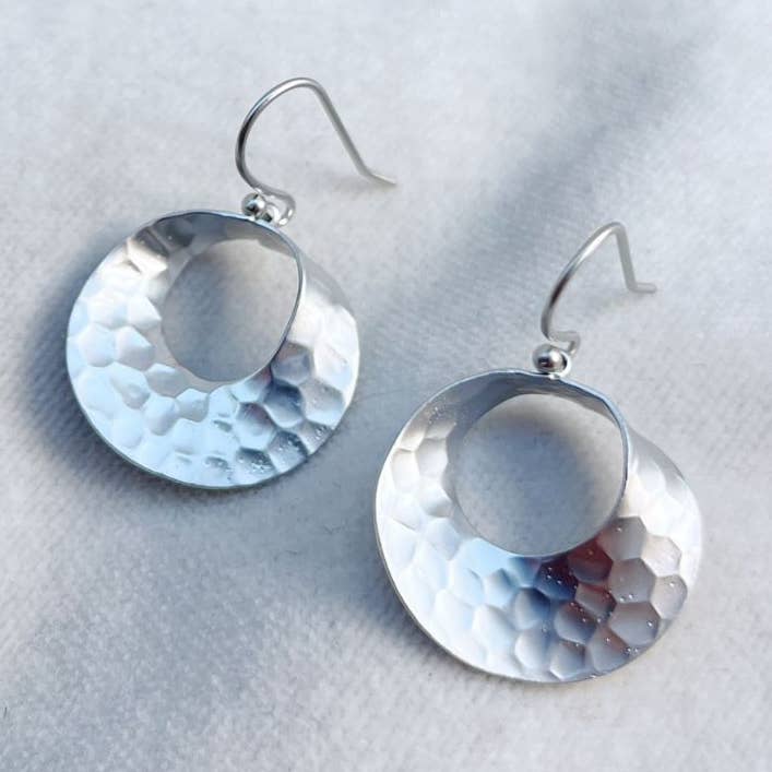 Hammered Curl Earrings in silver for wholesale by Jack & Freda