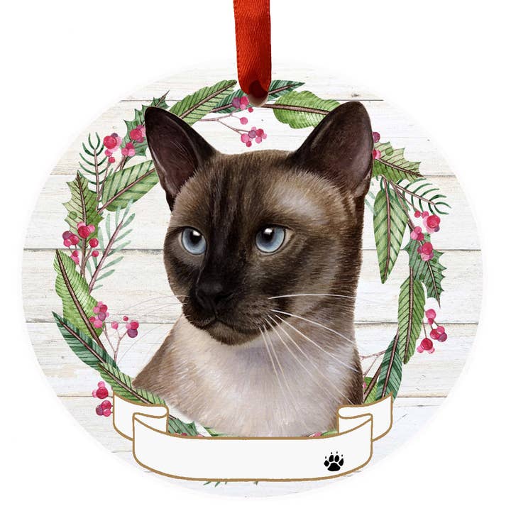 Siamese Cat Ceramic Wreath Ornament for wholesale by E&S Pets