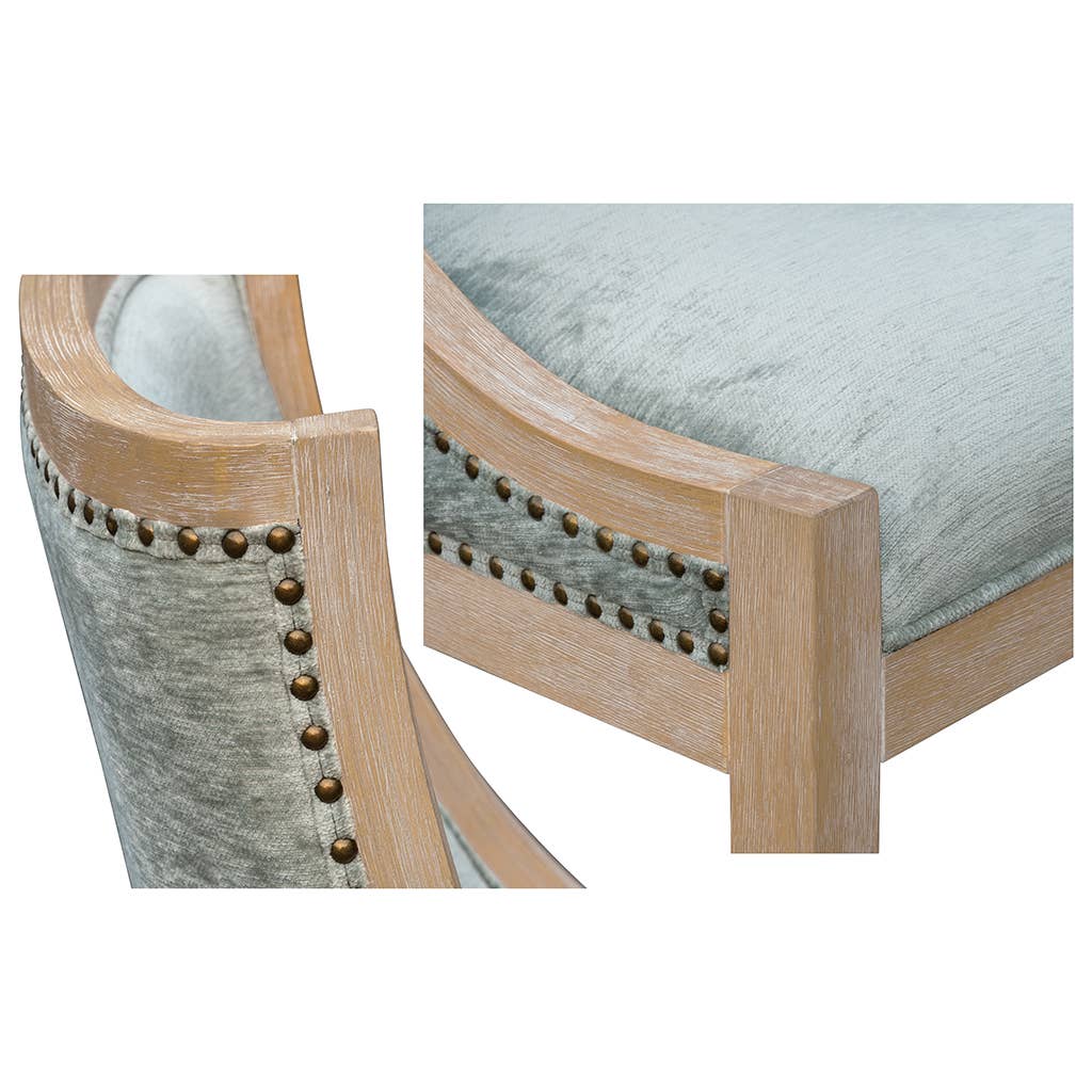 Olliix - Vente Chaises - Chaise de salle à manger rembourrée en bois Farmhouse, vert tendre *3
