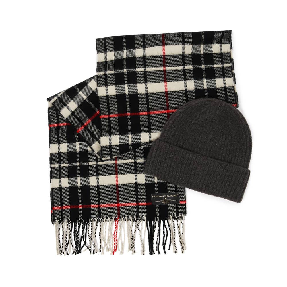 David And Young - Wholesale Beanie - Unisex - Holiday Soft Knit Cuffed Beanie + Vegan Cashmere Scarf SET3