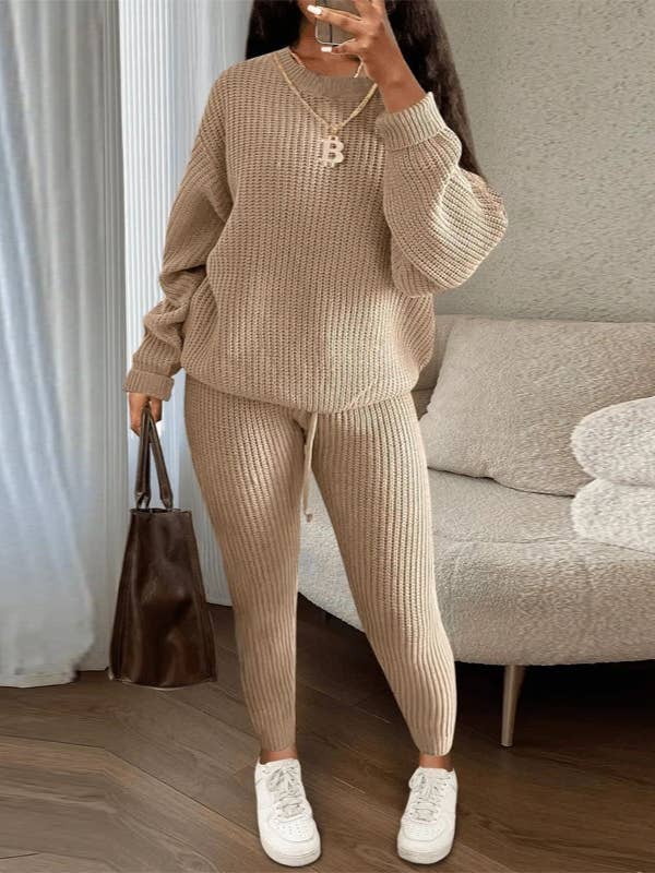Fashion Casual Knitted Sweater Trousers Set 12 Colors for wholesale by Rosa Clothing