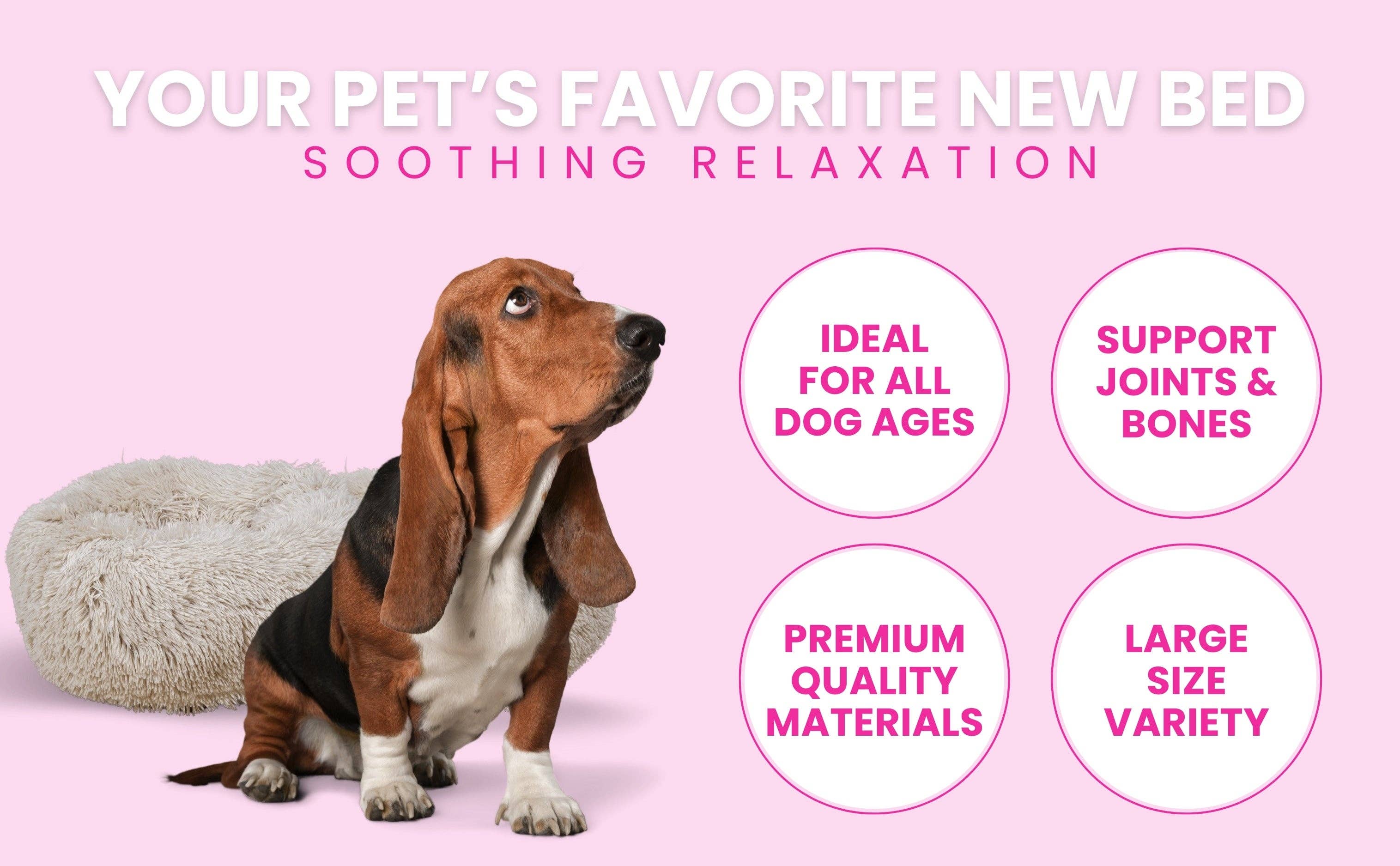 Glow Pups – wholesale Pet bed – Dog – Calming Faux Fur Dog Bed with Memory Foam Bolster20