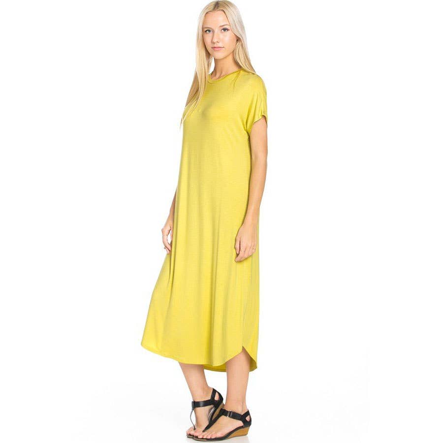 Azules Clothing - Wholesale Dress - Women's - ADM-8252RS Loose fit Crew Neck Hem Midi Dress11