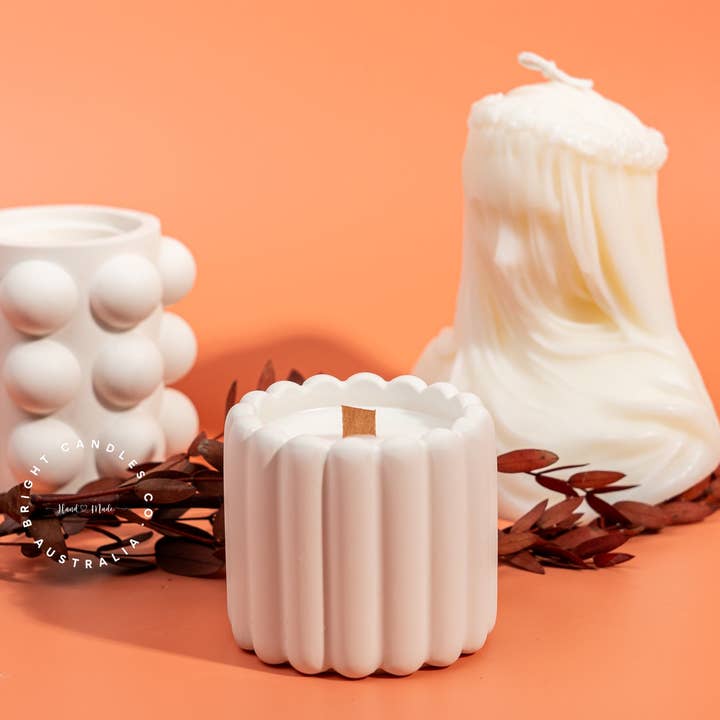 Bright Candles Co. - Wholesale Jar/filled candle - Handmade Ribbed Jar CocoSoy Wax Candle in Jesmonite Vessel3