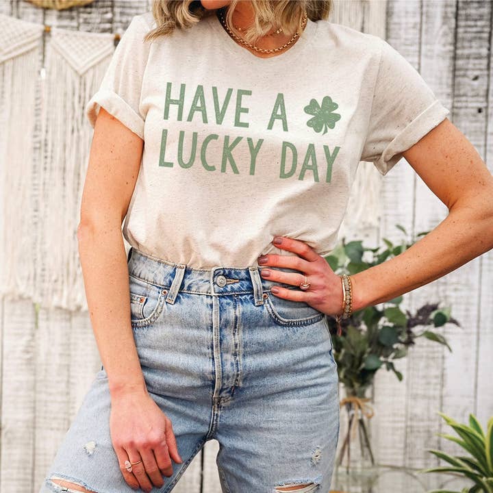 Have a Lucky Day Tee – Minimal St. Patrick’s Day Clover Graphic T-Shirt – HO104 for wholesale by Rockledge Designs