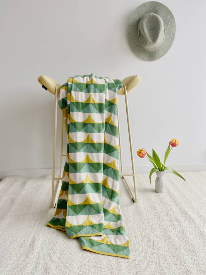 Toby Manta Verde, Algodón Tejido Jacquard Suave para venta al por mayor de Funky Doris