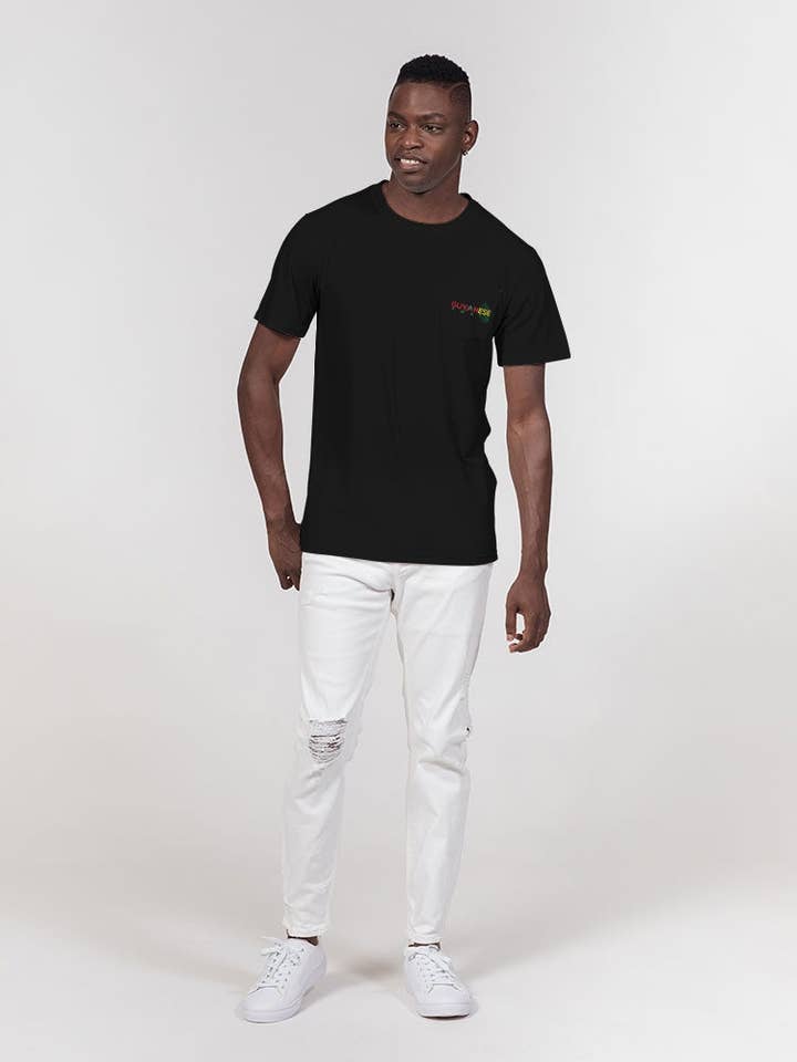 Noir T-shirt noir à poche pour homme avec logo de la carte de la Guyane en vente sur Faire