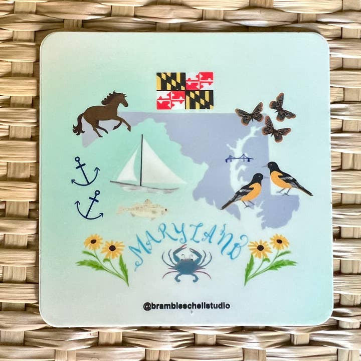 Maryland State Vinyl Sticker for wholesale by Bramble Schell Studio