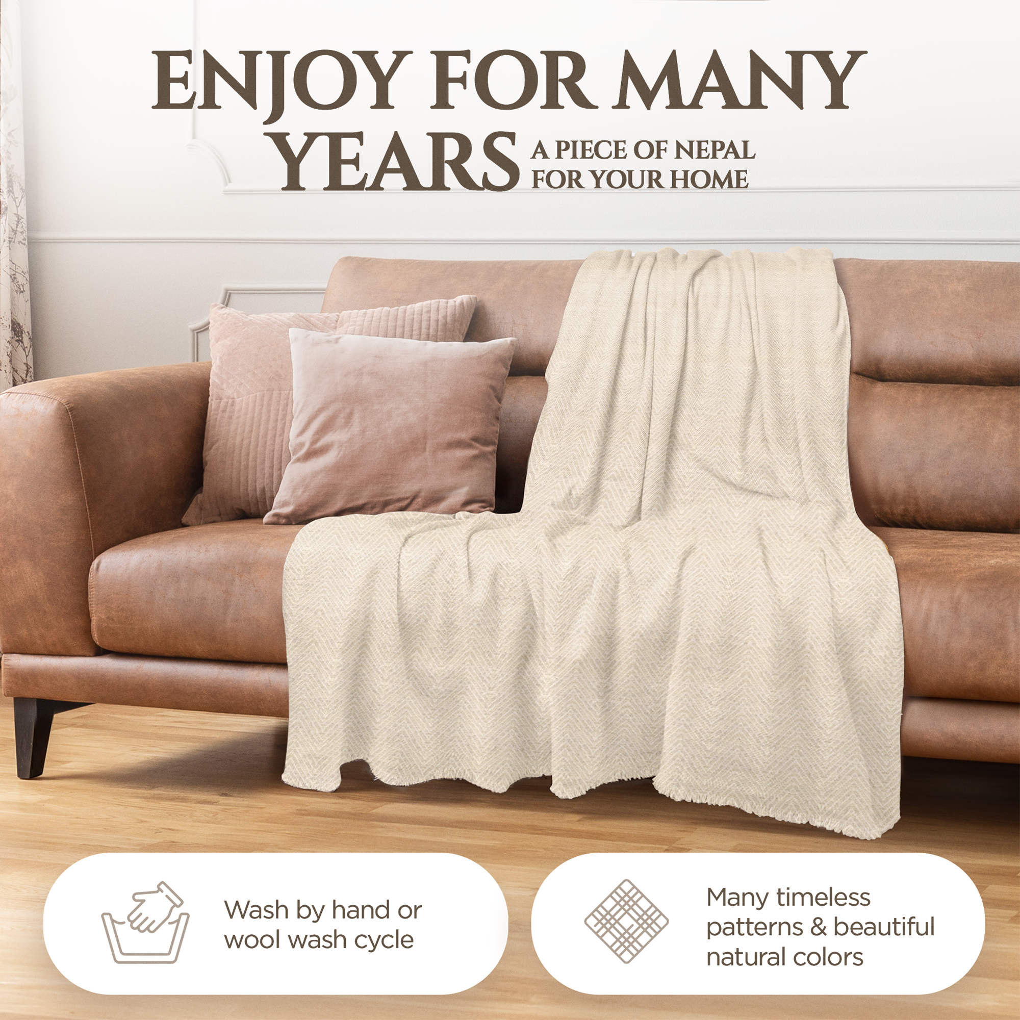 yanopurna - Wholesale Throw Blanket - Cashmere blanket with large herringbone - white-grey5