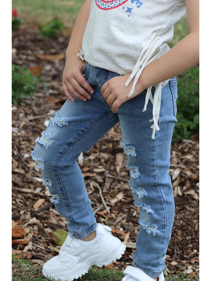 Kids Charm Online - Wholesale Jeans - Kids - LIGHT BLUE RIPPED SKINNY JEANS. PNG25113066-AMY