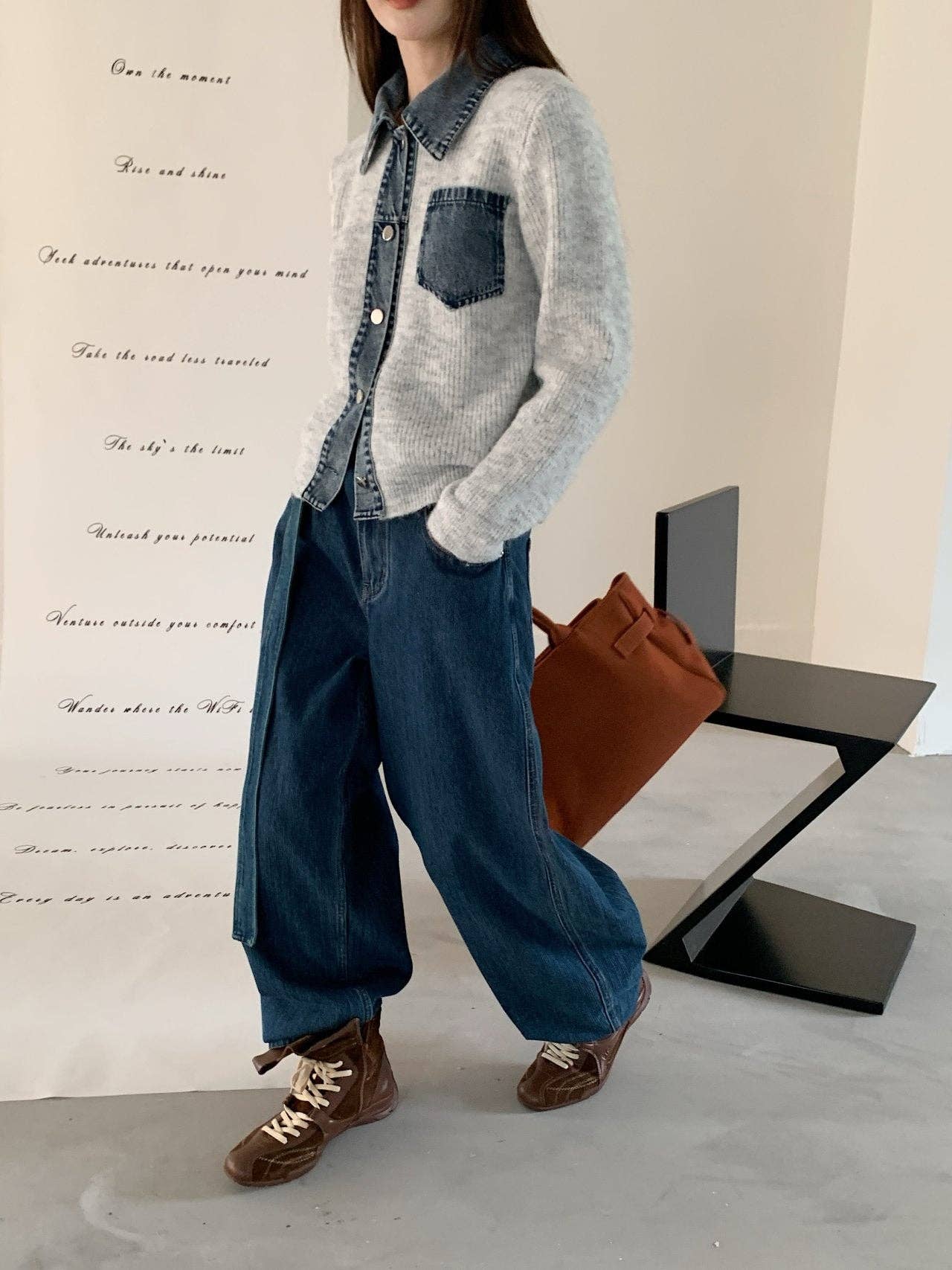 Little Light - Wholesale Jacket - Women's - Denim Layered Pocket Knit Jacket17