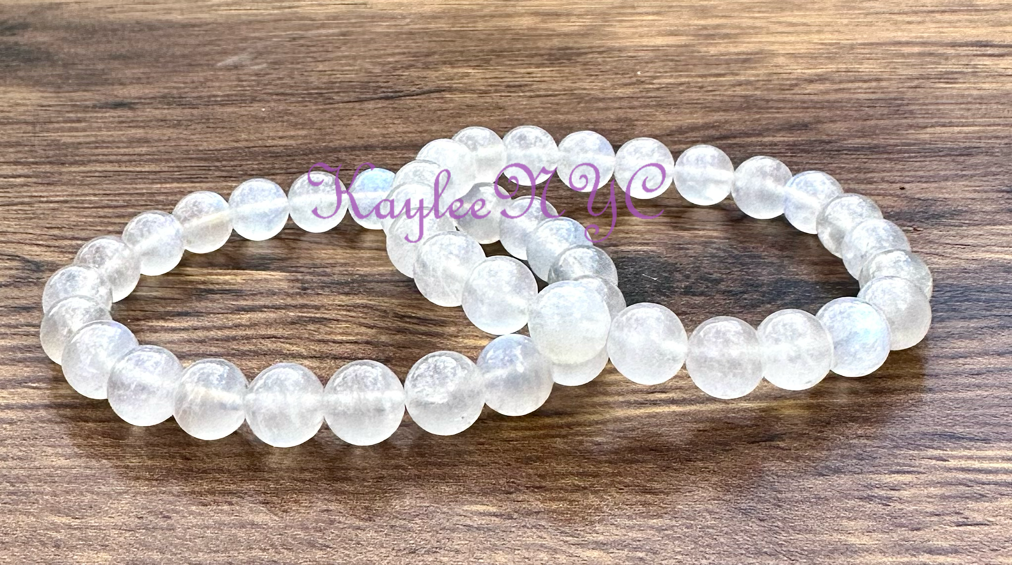 KayleeNYC - Vente Bracelet de perles - Bracelet extensible en cristal de pierre de lune naturelle 8 mm 19 cm5