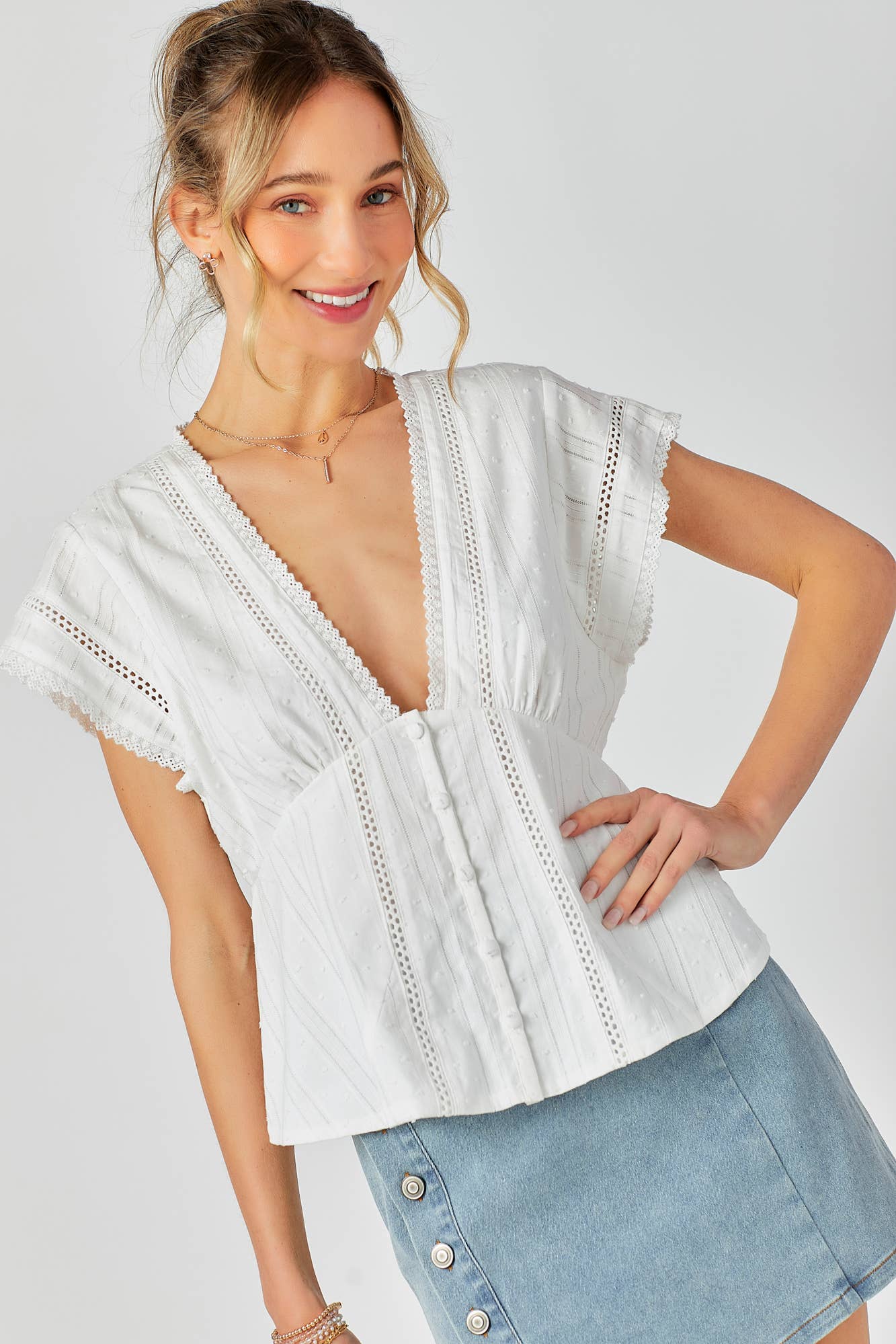 BABY PINK - Wholesale Knit Top - Women's - Lace Combo Peplum Top7