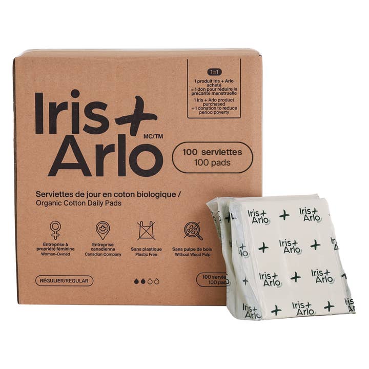 Iris + Arlo - Wholesale Menstrual Pad/Liner - Bulk: 100% Organic Cotton Daily Pads (Box of 100)0
