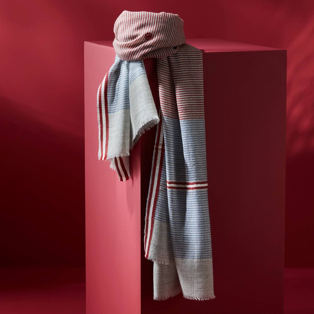 AV08 PARIS - Wholesale Scarf - Men's - MEN'S STRIPED SCARF GREY BLUE RED FINNHAMN – MERINO WOOL2