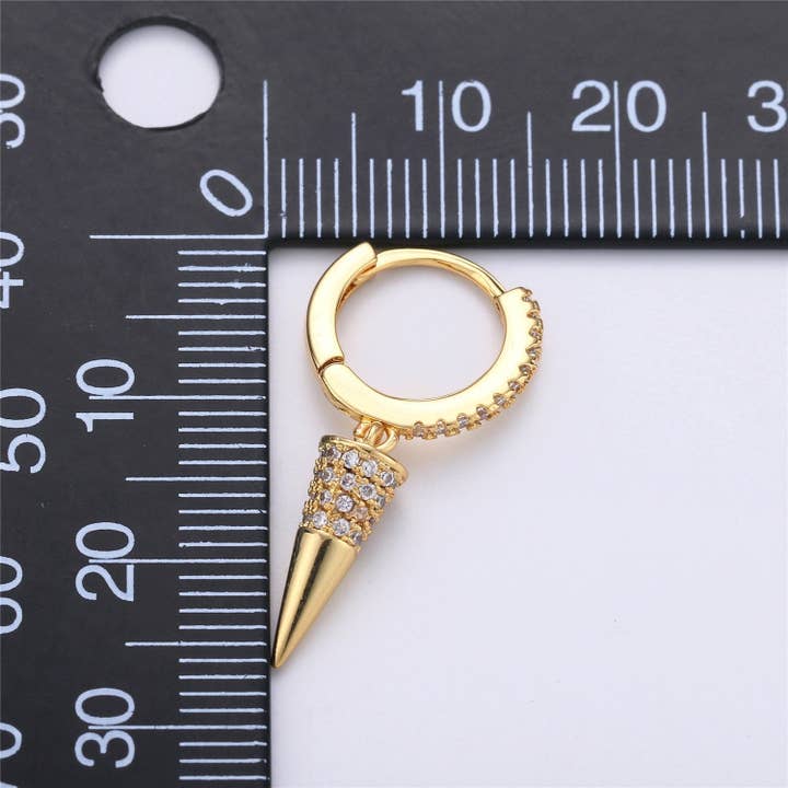 Aim Eternal - Wholesale Dangle Earrings - Hoop Dangle Earring, Gold Spike Earring, Small Dangle Earring, Micro Pave Earring, Dangle Earring Charm K-357