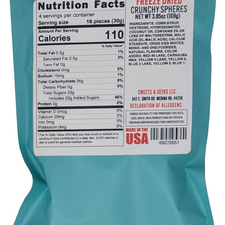 Sweets and Geeks - Wholesale Hard Candy - Freeze Dried Crunchy Spheres 3.85oz Peg Bag