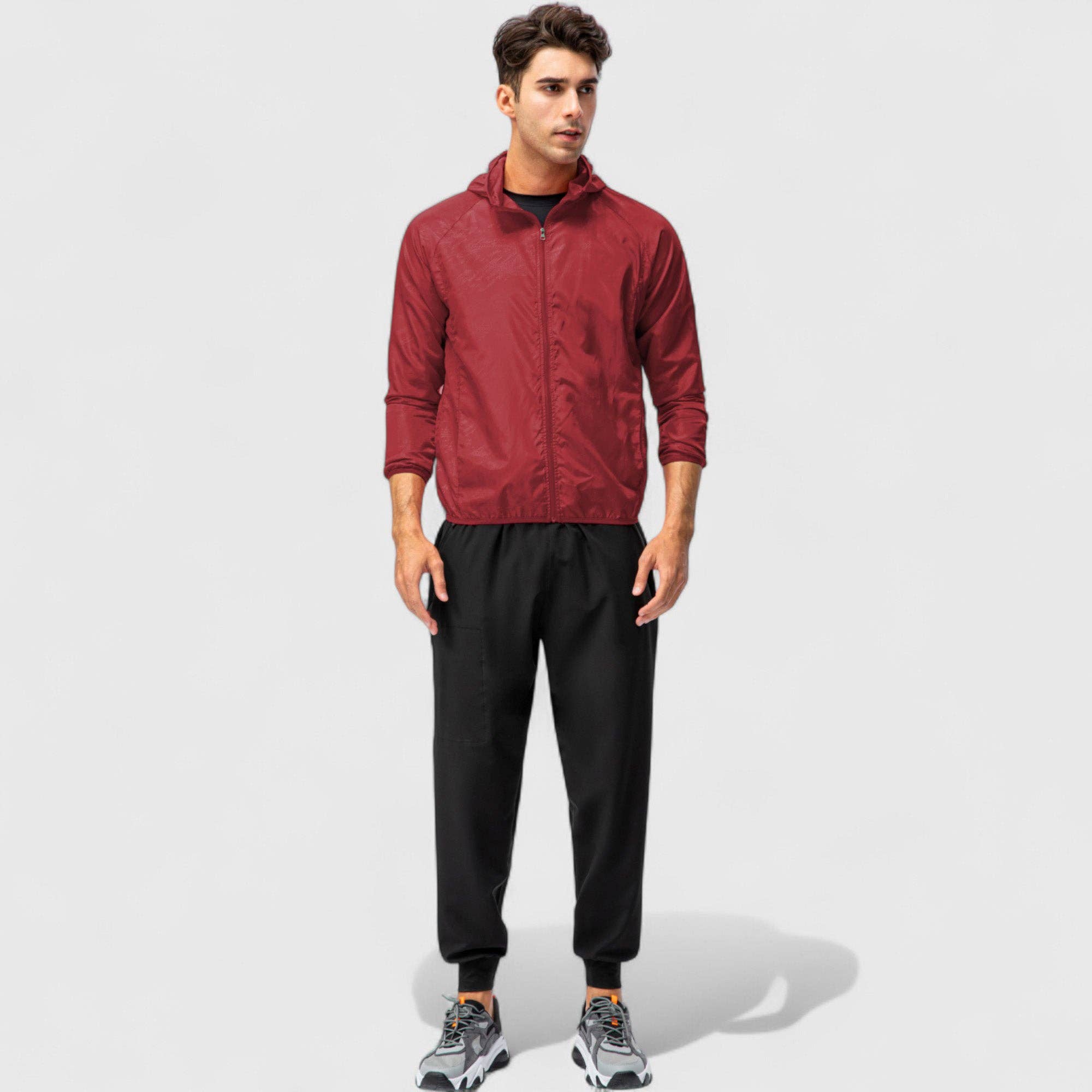 Active by Anna-Kaci - Wholesale Windbreaker - Men's - Men's Full Zip Hooded Windbreaker Jacket with Side Pockets a19