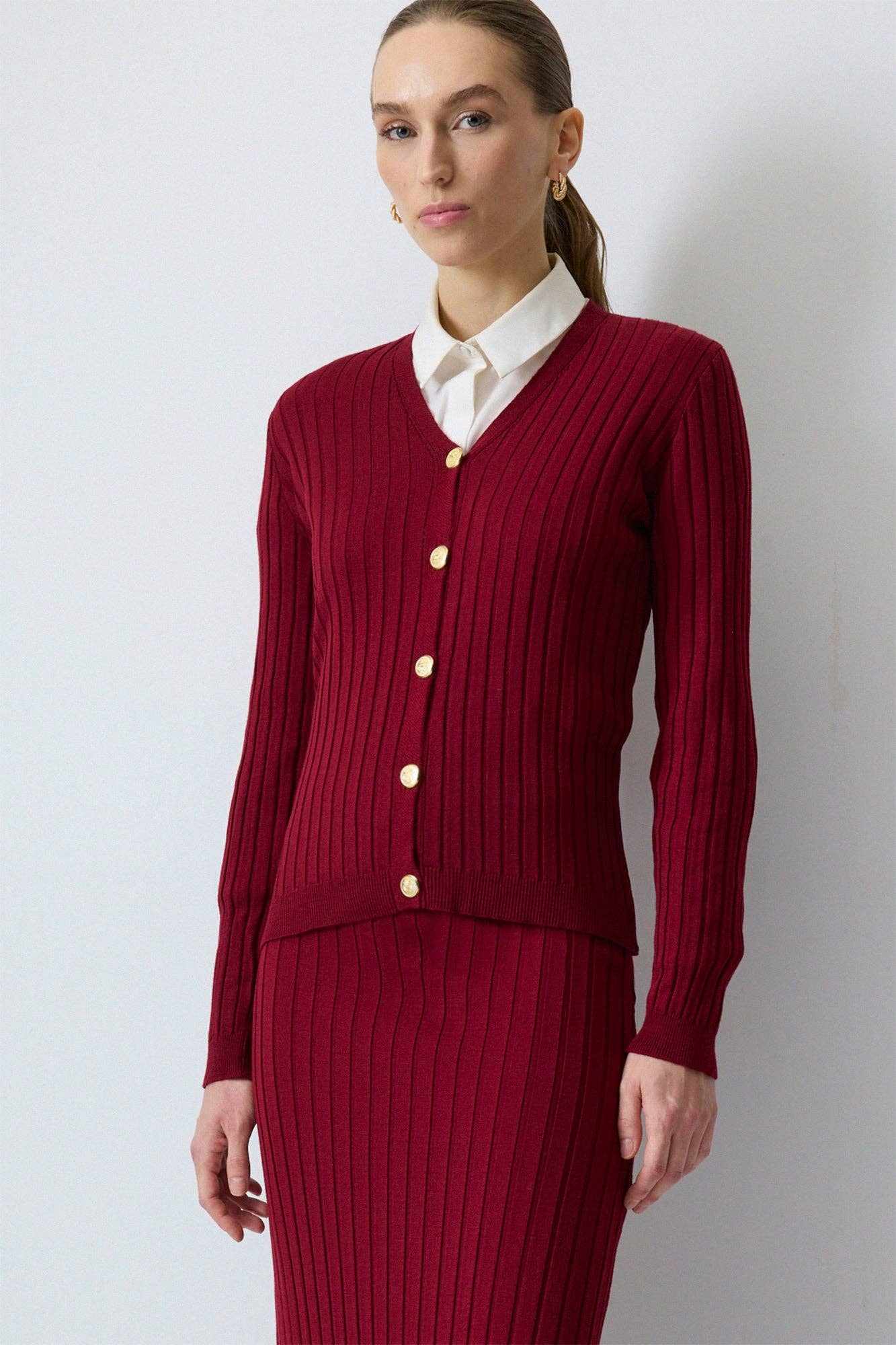 Burgundy SWEATER SKIRT KNIT SET for wholesale on Faire1