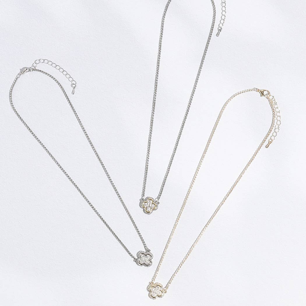 Fashion City - Wholesale Pendant/Charm Necklace - Clover CZ Pave Pendant Chain Necklace3