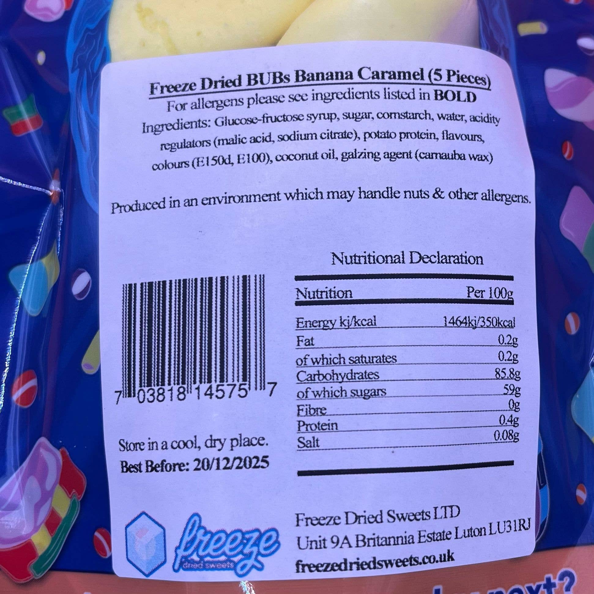 Freeze Dried Sweets - Wholesale Hard Candy - BUBs Banana Caramel 5 Pieces | Vegan2