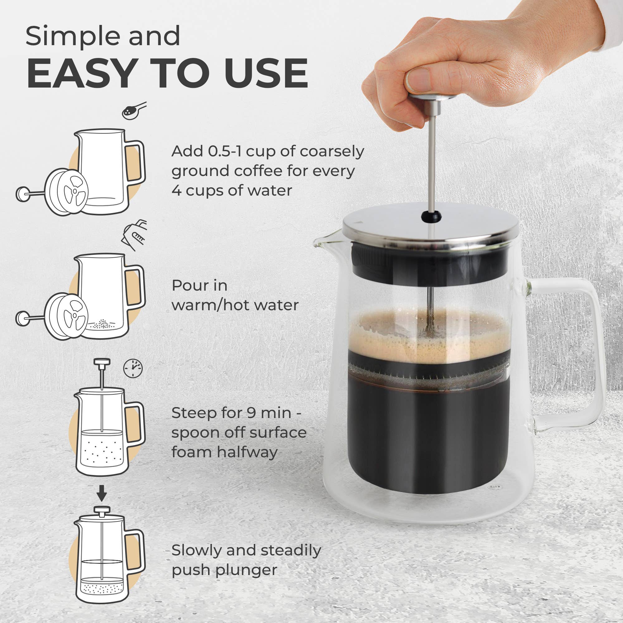 Kaffe – wholesale French press – Kaffe French Press Coffee Maker. Double-Wall Glass (0.8L)2