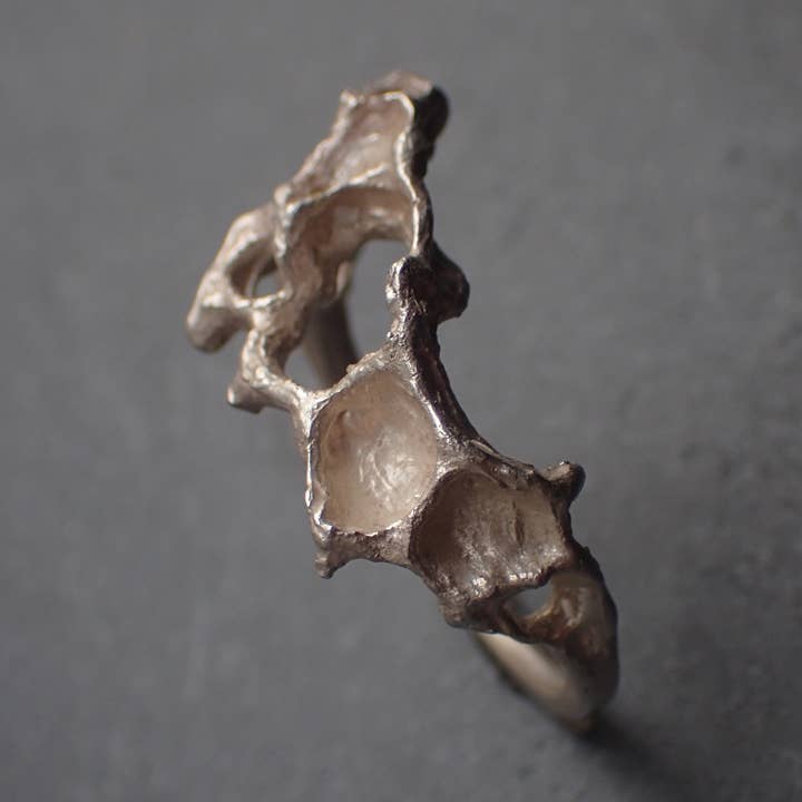 Unique Honeycomb Ring handmade in solid Ecosilver for wholesale by Beca Beeby