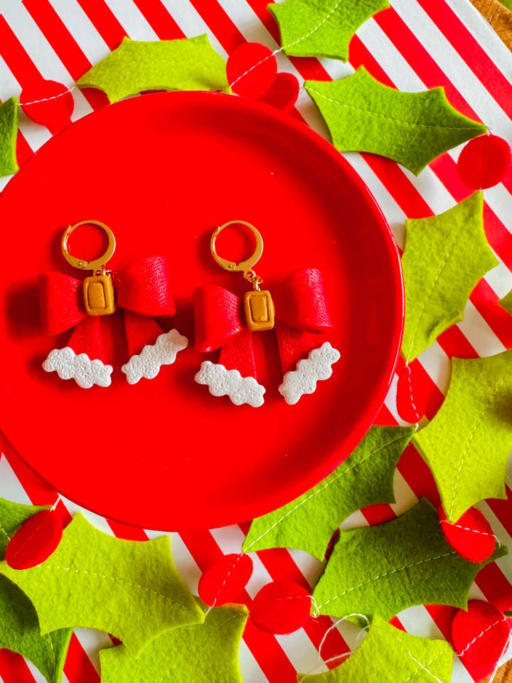 Santa Bows | Clay Earrings for wholesale by Larry’s Waffle Shop