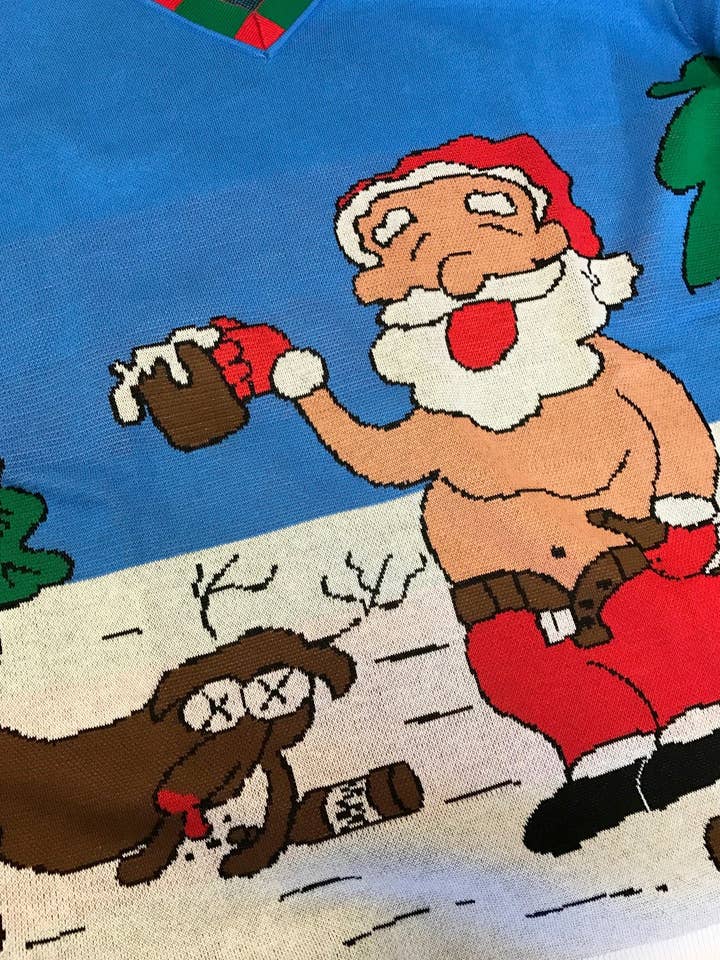 Tree Buddees - Wholesale Knit Sweater - Unisex - SALE ~ Unisex Adult Funny Drunk Santa and Reindeer Ugly Christmas Sweater Knit Shirt3