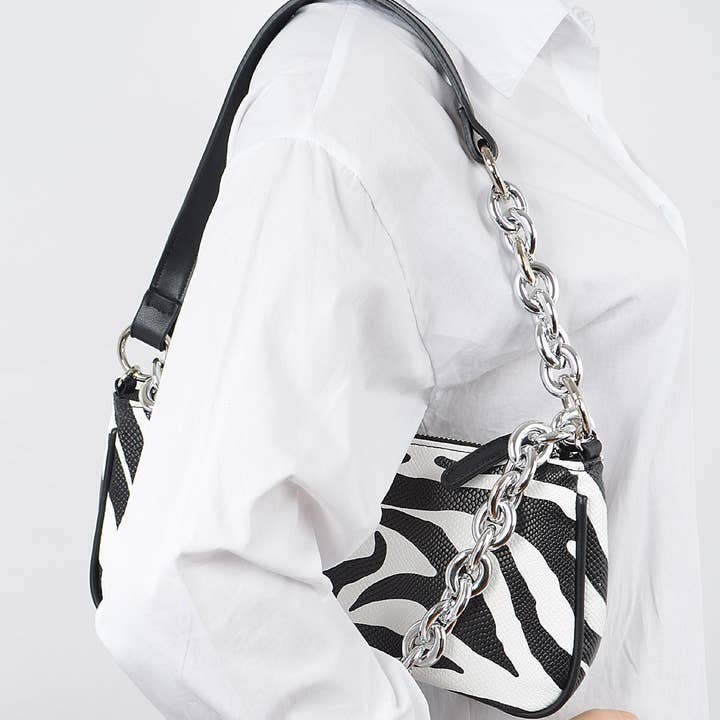 Black Zebra Print Simple Clutch W/Chain for wholesale on Faire1