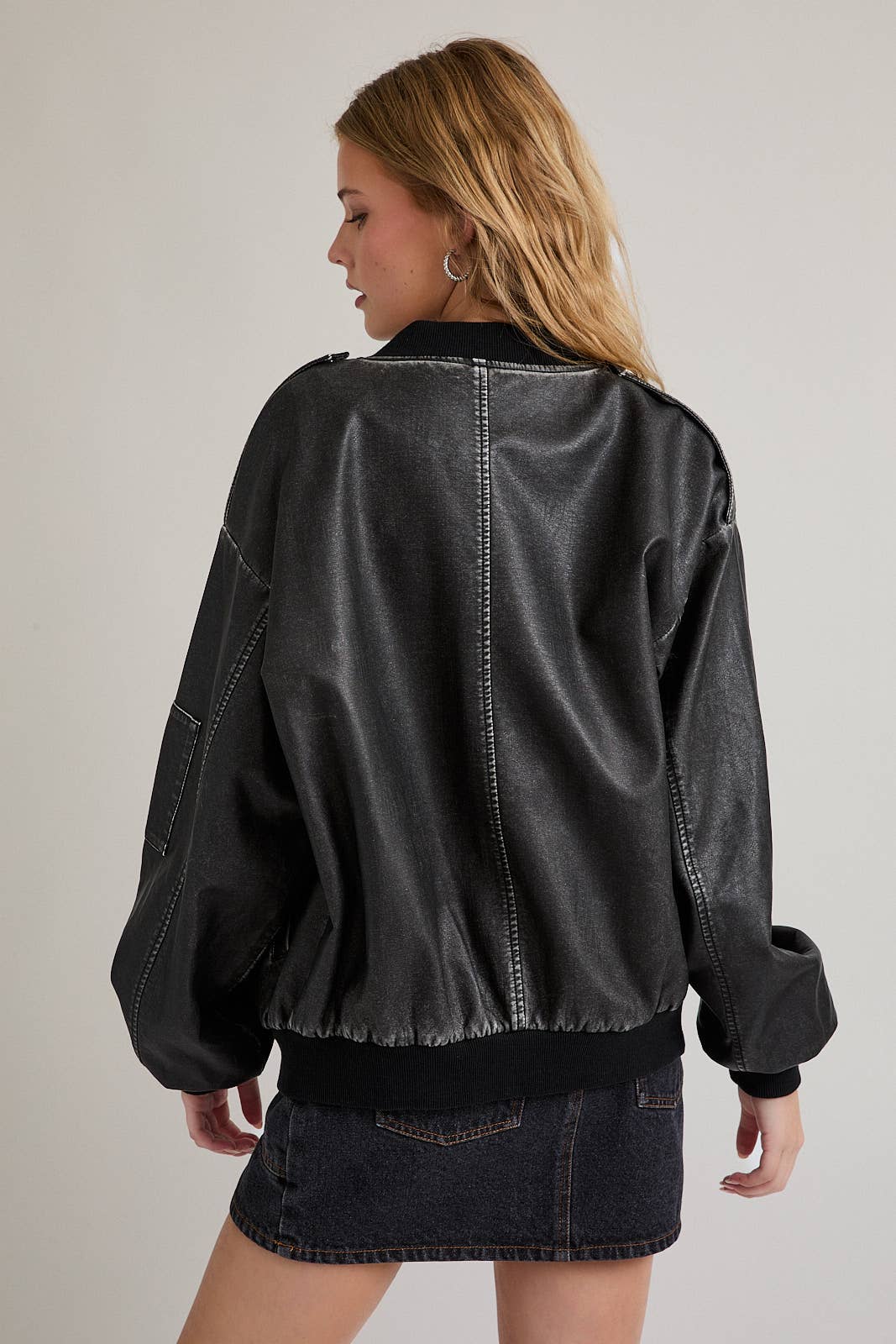 WASHED FAUX LEATHER BOMBER JACKET for wholesale on Faire7